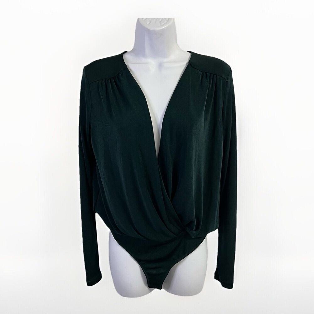 Intimately Free People Bodysuit Womens Small Green 'TURNT' Plunging Surplice